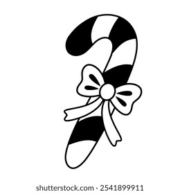 Black and white Christmas candy clipart. Cute festive seasonal object. Hand drawn vector illustration in flat style	
