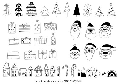 Black and White Christmas clipart. Vector illustration.