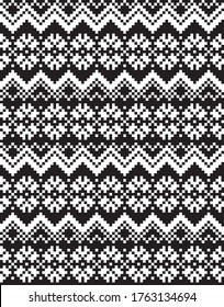 Black and White Christmas fair isle pattern background for fashion textiles, knitwear and graphics
