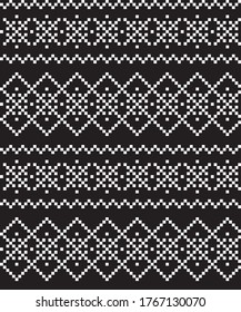 Black and White Christmas fair isle pattern background for fashion textiles, knitwear and graphics