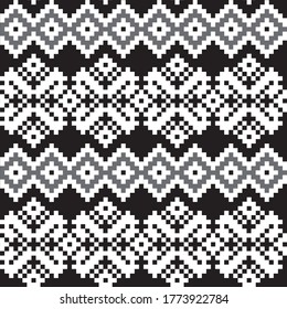 Black and White Christmas fair isle pattern background for fashion textiles, knitwear and graphics
