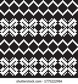 Black and White Christmas fair isle pattern background for fashion textiles, knitwear and graphics