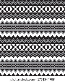 Black and White Christmas fair isle pattern background for fashion textiles, knitwear and graphics