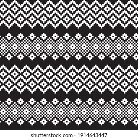 Black and White Christmas fair isle pattern background for fashion textiles, knitwear and graphics