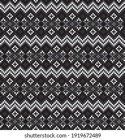 Black and White Christmas fair isle pattern background for fashion textiles, knitwear and graphics