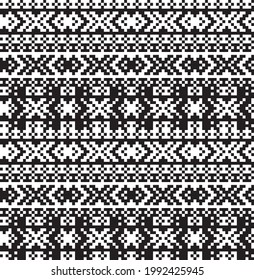 Black and White Christmas fair isle pattern background for fashion textiles, knitwear and graphics