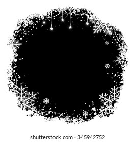Black and white Christmas frame with snowflakes.