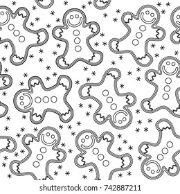 Black and white Christmas ginger breads vector seamless pattern