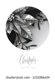 Black and White Christmas Greeting Card with Calligraphic Inscription.