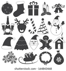 Black and White Christmas Icons Vector Set