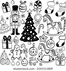 Black and White Christmas Illustration Set