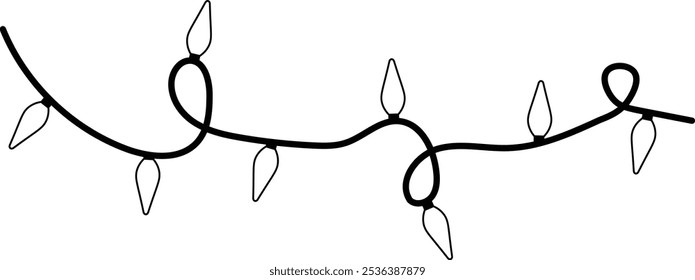 Black and White Christmas Light Bulb. Vector Illustration in Hand Drawn Design Style.