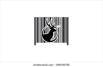 Black and white Christmas reindeer barcode icon logo vector template illustration 
