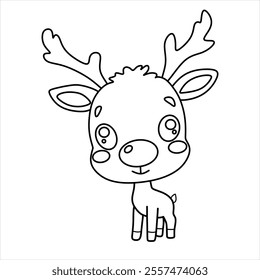 Black and white Christmas reindeer chibi vector suitable for children's coloring