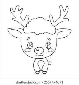 Black and white Christmas reindeer chibi vector suitable for children's coloring