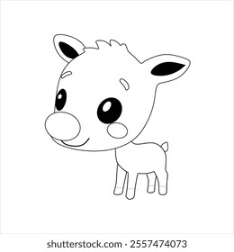 Black and white Christmas reindeer chibi vector suitable for children's coloring