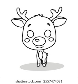 Black and white Christmas reindeer chibi vector suitable for children's coloring