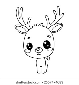 Black and white Christmas reindeer chibi vector suitable for children's coloring