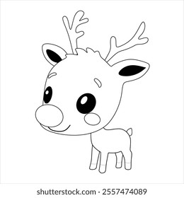 Black and white Christmas reindeer chibi vector suitable for children's coloring