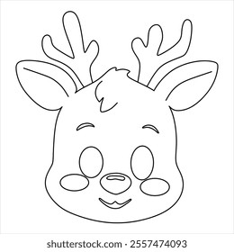 Black and white Christmas reindeer chibi vector suitable for children's coloring
