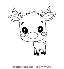 Black and white Christmas reindeer chibi vector suitable for children's coloring