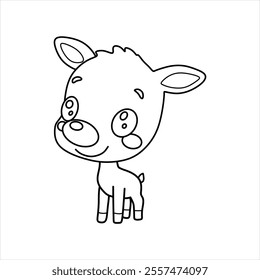 Black and white Christmas reindeer chibi vector suitable for children's coloring