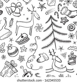 Black and white Christmas seamless background