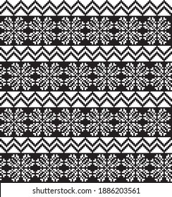 Black and White Christmas snowflake fair isle pattern background suitable for fashion textiles, knitwear and graphics