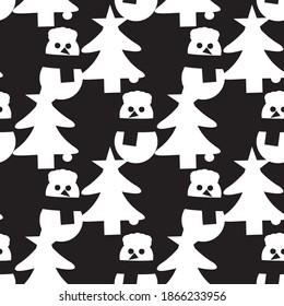 Black and white Christmas Snowman seamless pattern background for website graphics, fashion textile