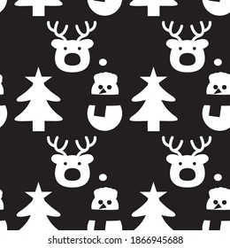 Black and white Christmas Snowman seamless pattern background for website graphics, fashion textile