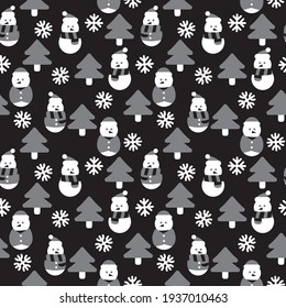 Black and White Christmas Snowman seamless pattern design for website graphics, fashion textile