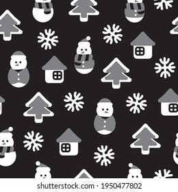 Black and White Christmas Snowman seamless pattern design for website graphics, fashion textile