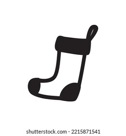 Black and white Christmas stocking in simple style vector for design and illustration