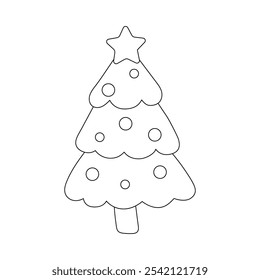 Black and white Christmas tree. Children's Doodle Coloring Book