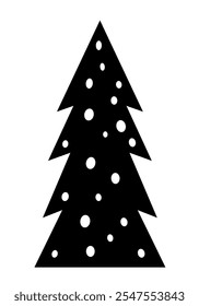 Black and white Christmas tree clipart. Merry Christmas doodle. Christmas festive object. Hand draw vector illustration in flat style