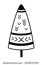 Black and white Christmas tree clipart. Merry Christmas doodle. Christmas festive hand draw object. Vector illustration in flat style