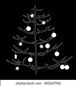 Black and white Christmas tree with decoration