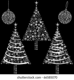 Black and white Christmas tree and globe vector