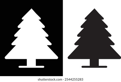 Black and White Christmas Tree Silhouette Vector Art with Festive Light Patterns