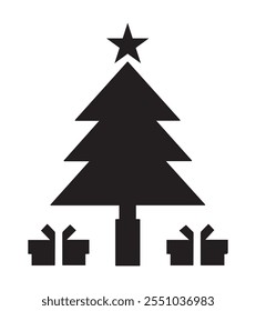 Vetor de Silhueta de Árvore de Natal Preto e Branco