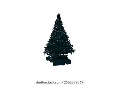 Black and White Christmas Tree Silhouette Vector Set with Festive Lights Christmas Tree Shape. Simple Christmas Tree Vector Illustration