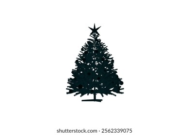 Black and White Christmas Tree Silhouette Vector Set with Festive Lights Christmas Tree Shape. Simple Christmas Tree Vector Illustration
