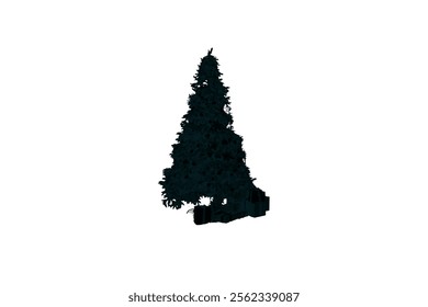 Black and White Christmas Tree Silhouette Vector Set with Festive Lights Christmas Tree Shape. Simple Christmas Tree Vector Illustration