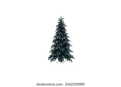 Black and White Christmas Tree Silhouette Vector Set with Festive Lights Christmas Tree Shape. Simple Christmas Tree Vector Illustration