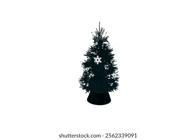 Black and White Christmas Tree Silhouette Vector Set with Festive Lights Christmas Tree Shape. Simple Christmas Tree Vector Illustration