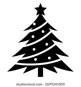 Vector blanco y negro del árbol de navidad en el fondo blanco.