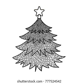 Black and white christmas tree vector illustration