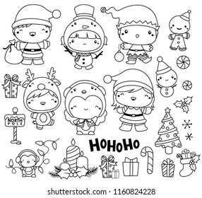 A black and white Christmas vector set