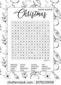 Black White Christmas Word Search Puzzle Stock Vector (Royalty Free ...