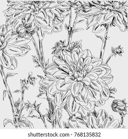 Black and white chrysanthemum flower pattern